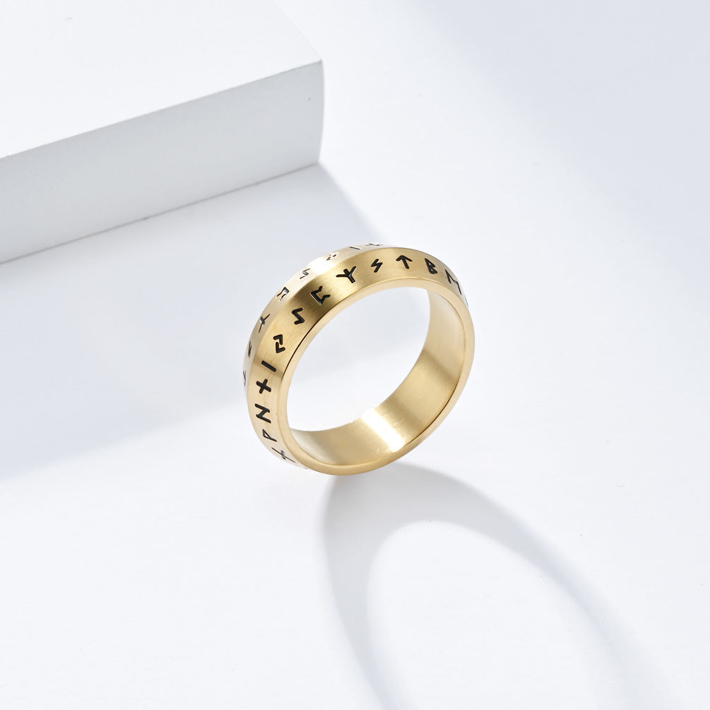 Planderful Viking Text Stainless Steel Ring For Men With Double Beveled Style Everyday Genie