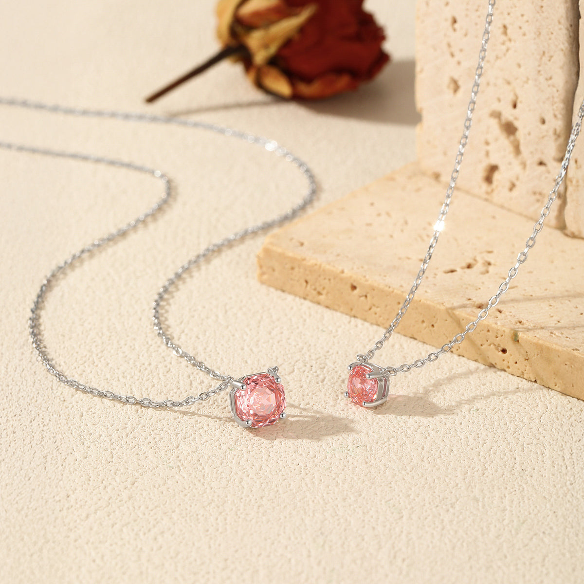 925 Sterling Silver Octagonal Padparadscha-Color Zircon Necklace
