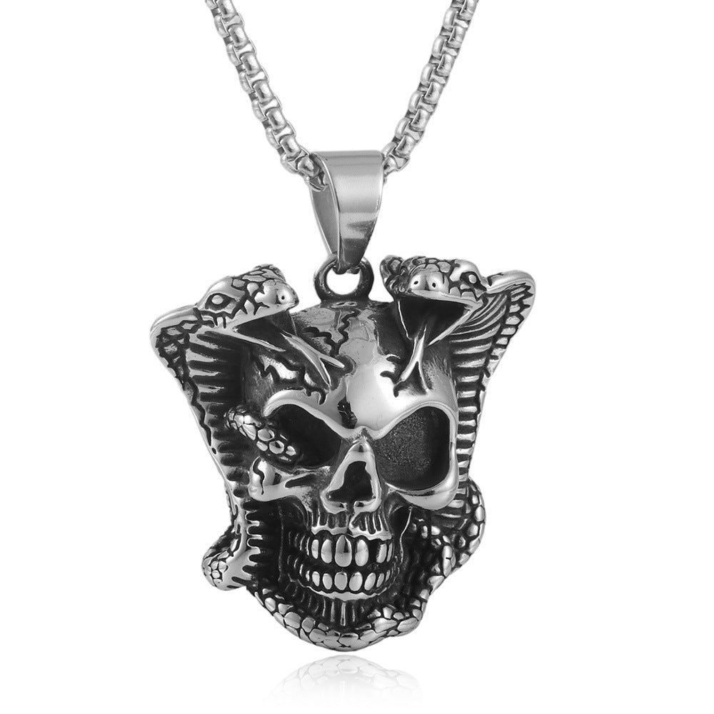 European And American Stainless Steel Skull Pendant Cobra Necklace