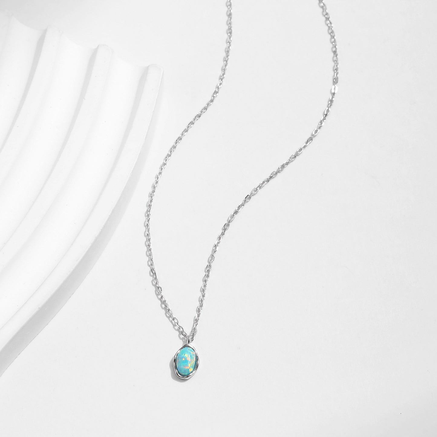 Planderful Everyday Genie S925 Silver Delicate Symphony Opal Necklace – Irregular Wave Design