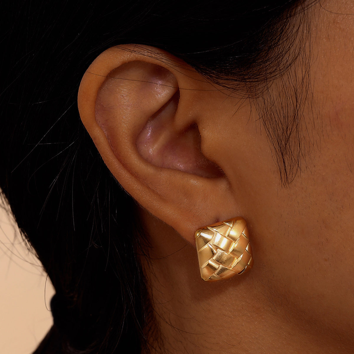 Gold-Tone Woven Square Stud Earrings