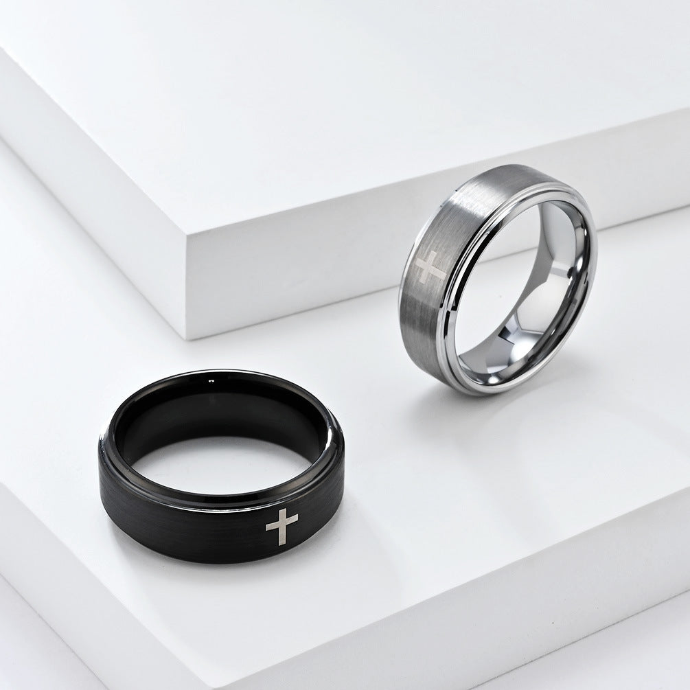 Fashionable Tungsten Steel Cross Ring Personalized Gift