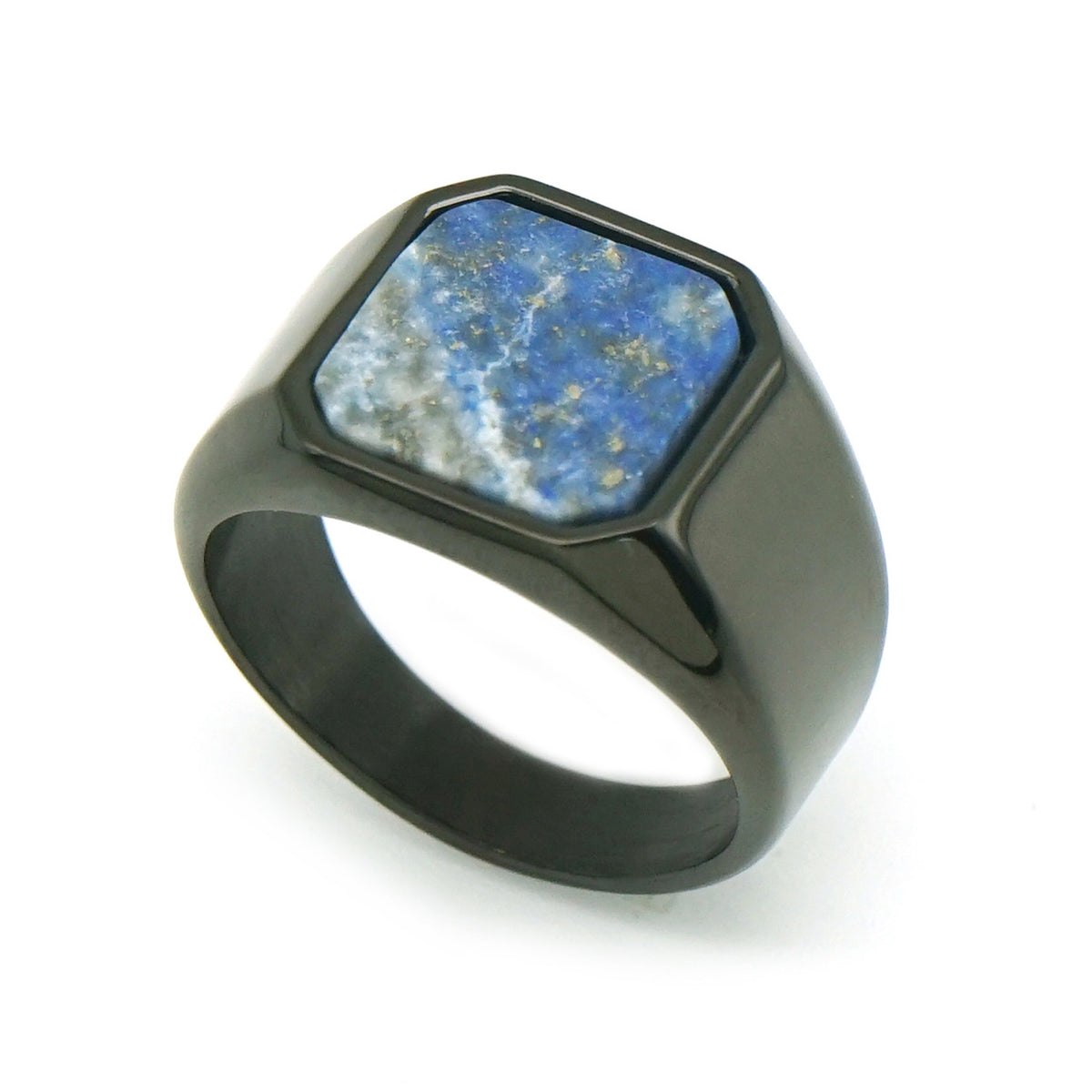 Planderful Everyday Genie Titanium Steel Black Ring With Natural Stone For Men And Unisex Statement Jewelry
