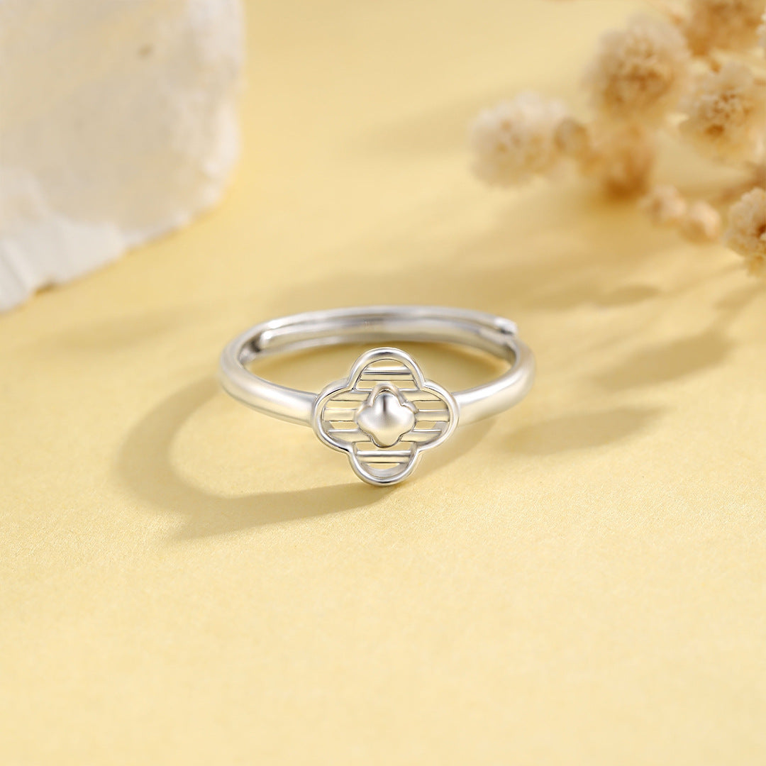 Sterling Silver Clover Ring For Women Adjustable Open Tail Elegant Luxury Planderful Collection