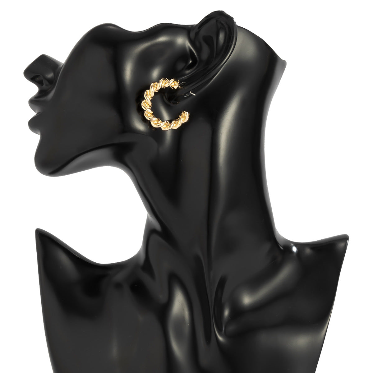 Elegant C-Shaped Metal Earrings with Thread Accent