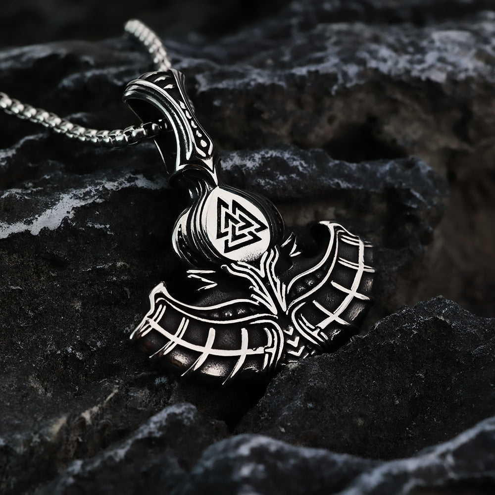 European and American Jewelry Wholesale Titanium Steel Pendant Necklace Viking Thor Hammer Hip Hop Style for Men