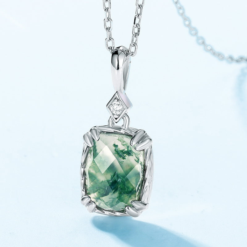 S925 Sterling Silver Gold-Plated Moss Agate Vintage-Inspired Necklace