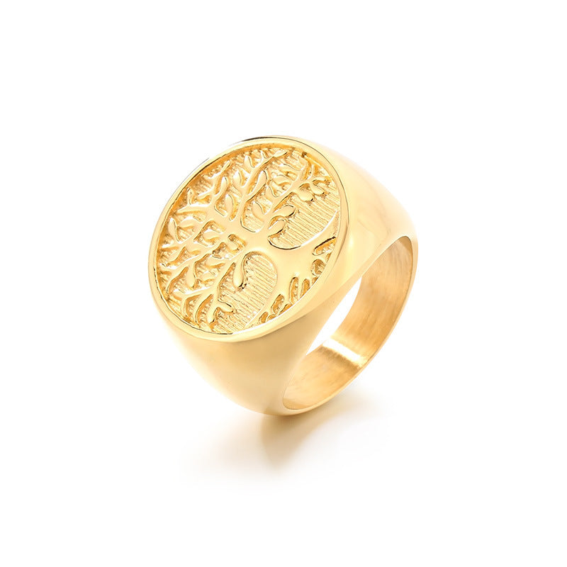 Planderful Punk Tree Of Life Ring For Men Gold Plated