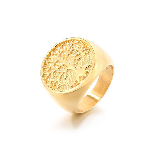 Planderful Punk Tree Of Life Ring For Men Gold Plated