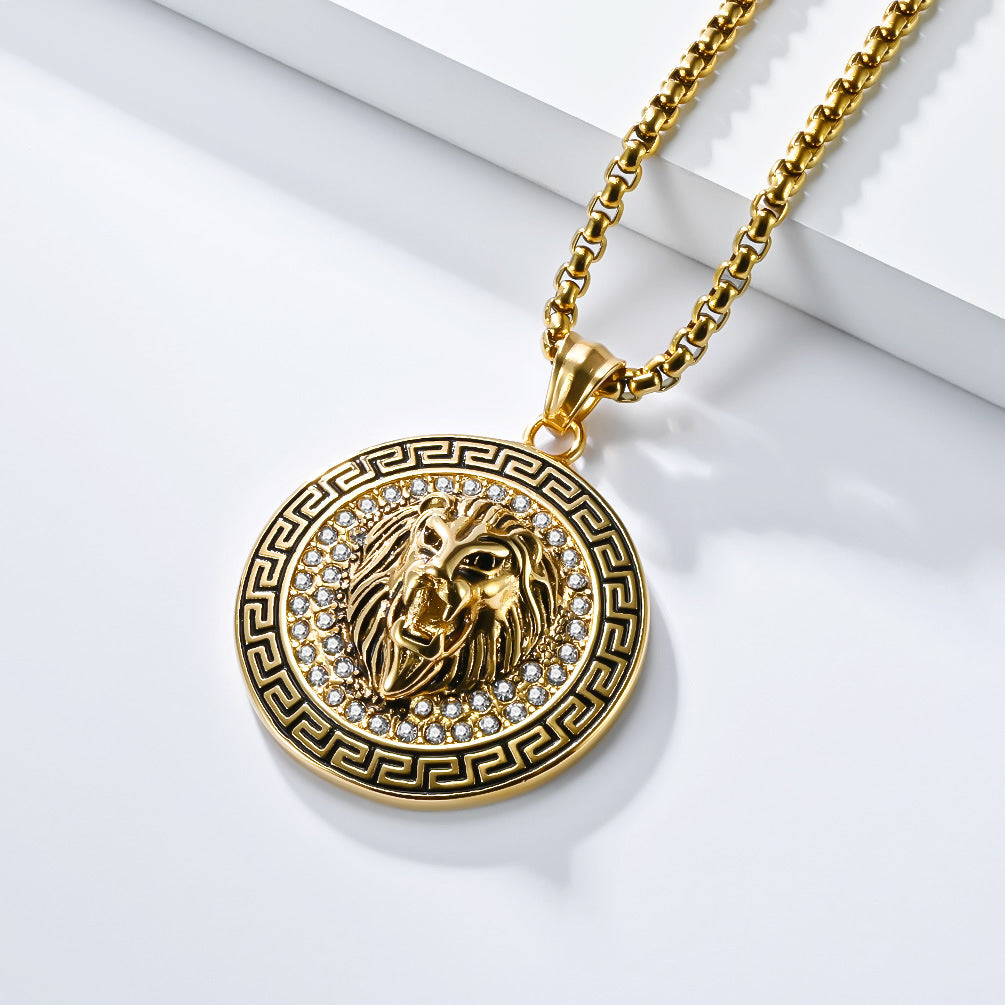 Planderful Domineering Lion Head Necklace Stainless Steel Gold Plated For Men Hip Hop Jewelry