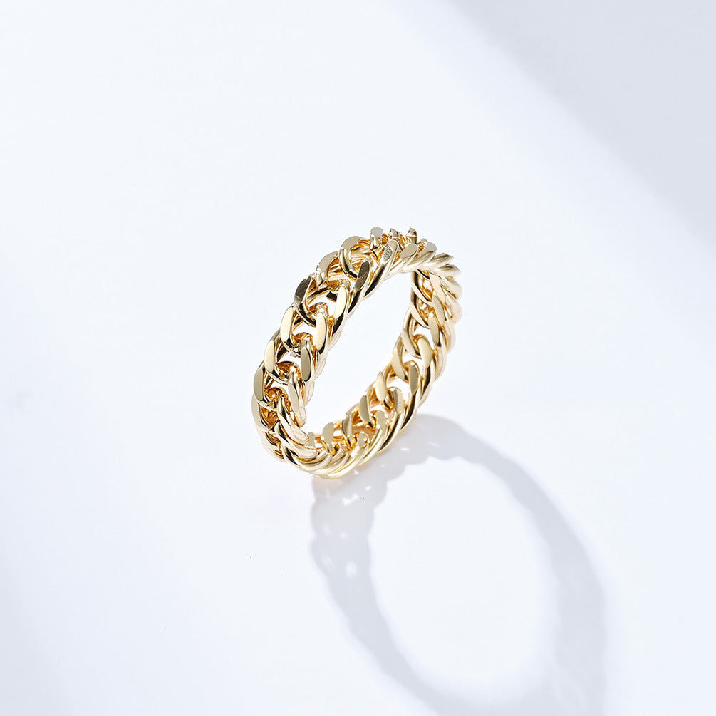 INS Cold Neutral Wind Titanium Steel Mirror Polished Cuban Chain Ring for Men