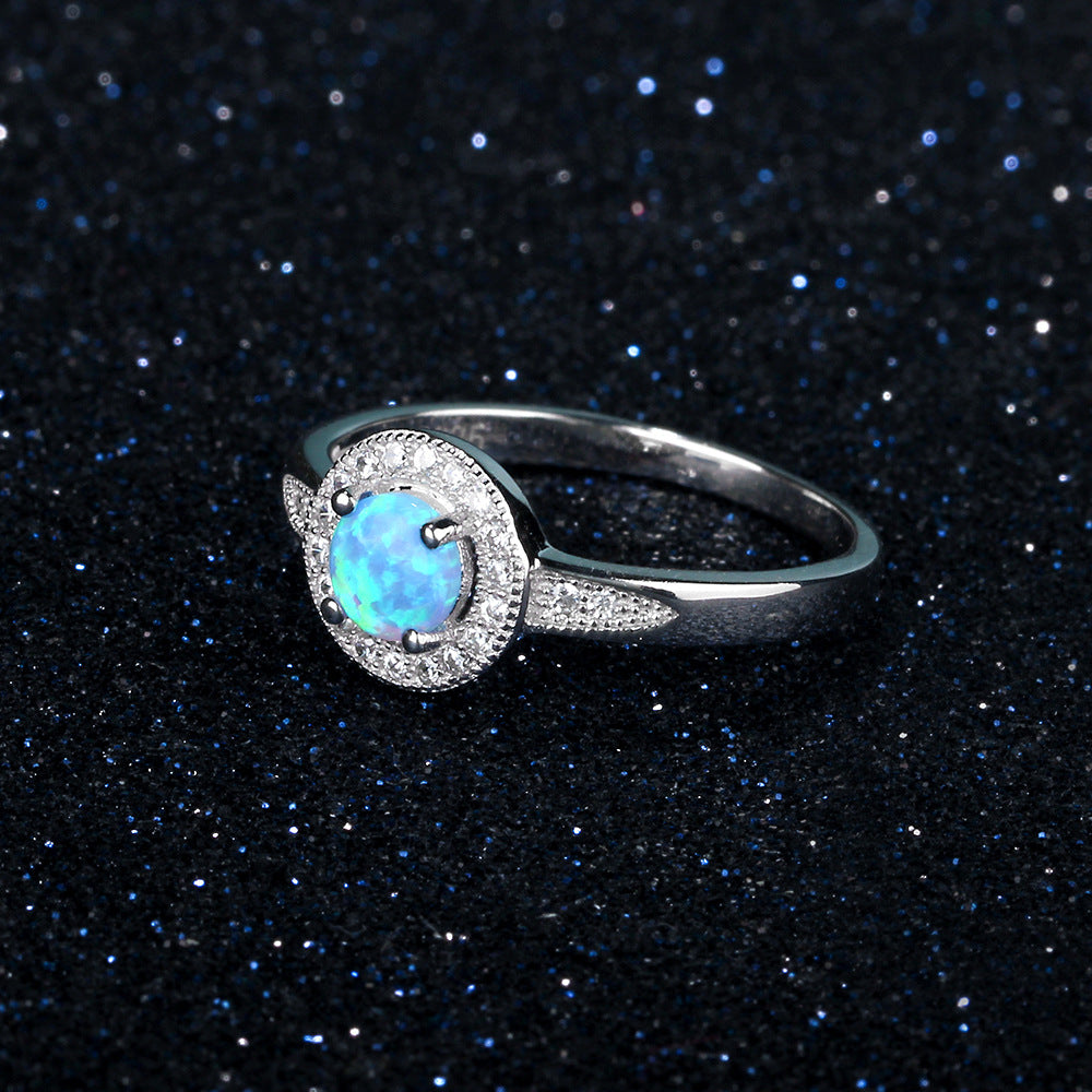 Planderful Jewelry Opal Inlaid Zircon Sterling Silver Ring With Korean INS Style Design