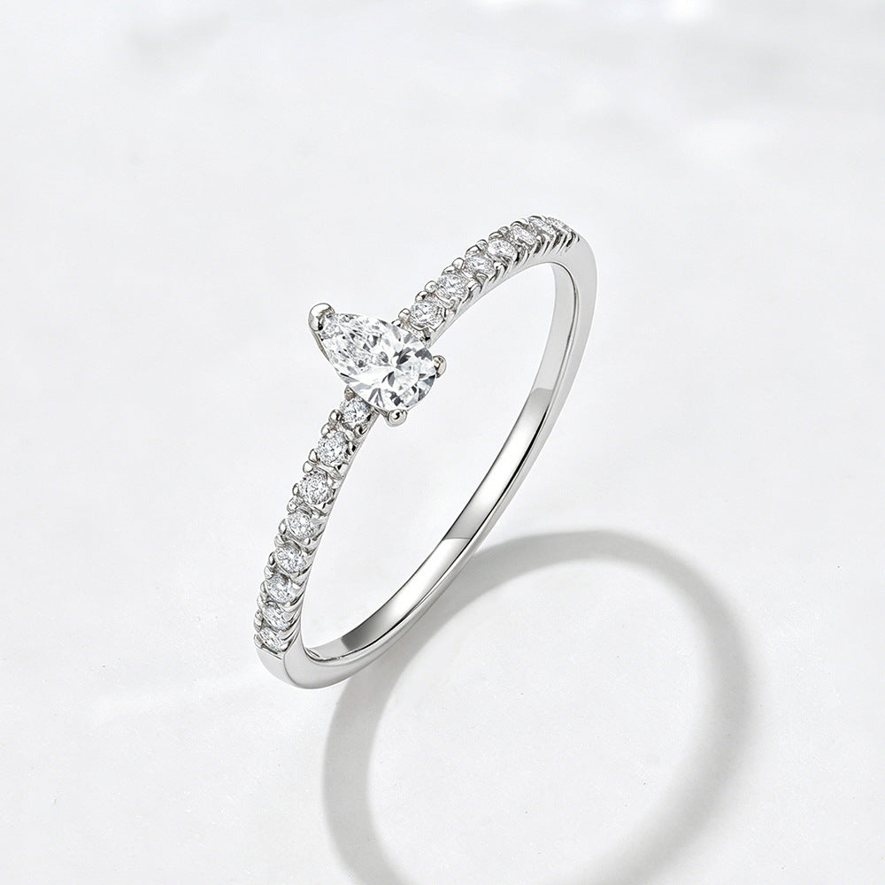 S925 Sterling Silver Water Drop Inlaid Zircon Ring Pear-Shaped Zircon Index Finger Ring