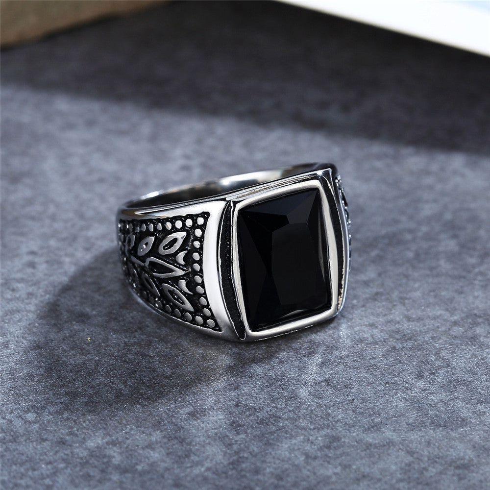Planderful Zircon Titanium Steel Ring Unisex Retro European American Style Protection Statement Jewelry