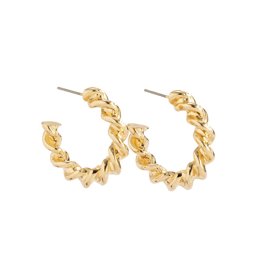 Elegant C-Shaped Metal Earrings with Thread Accent