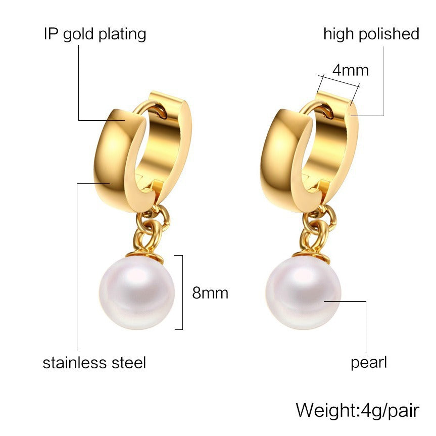 Popular Jewelry Spot 8MM Titanium Steel Pearl Earrings