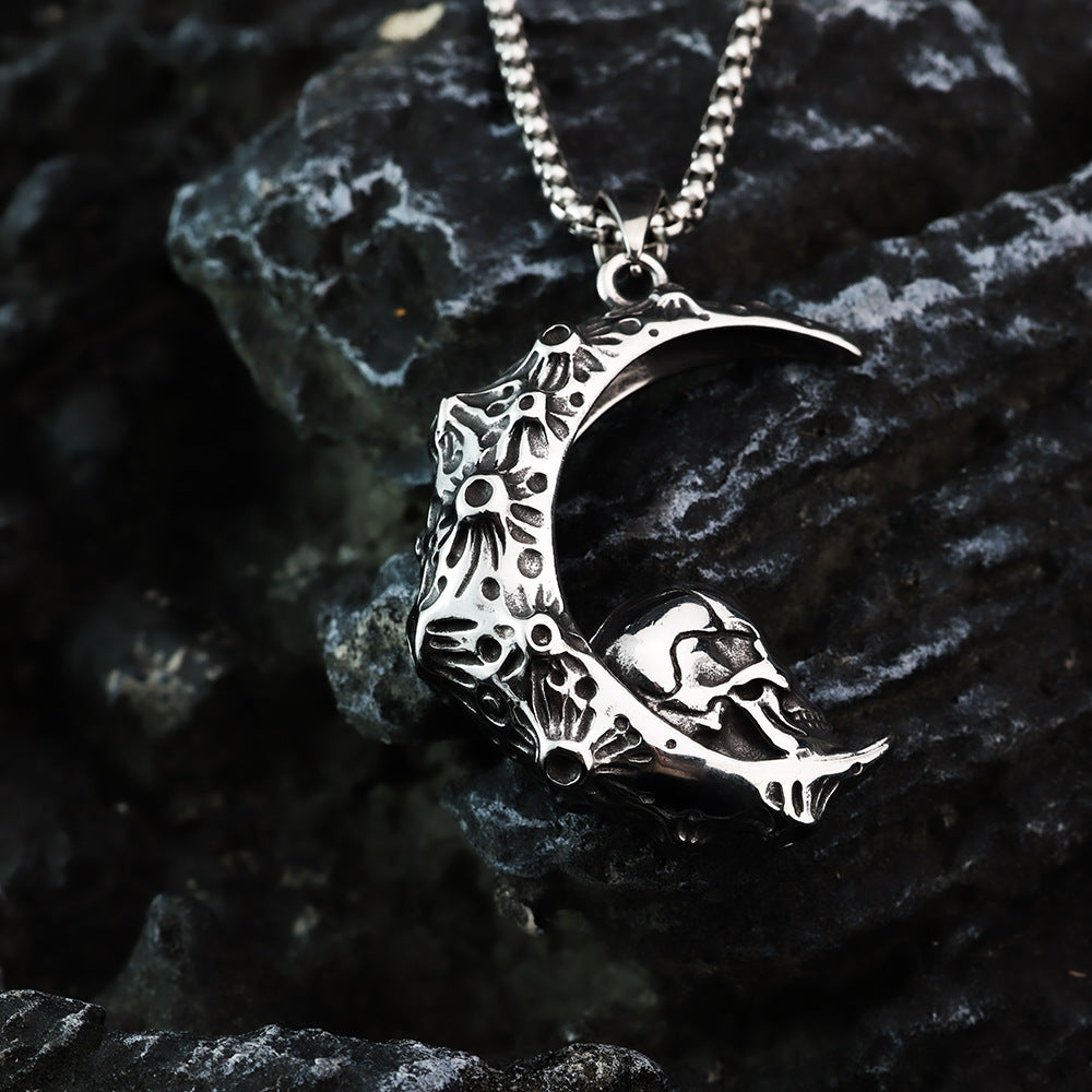 European And American Retro Stainless Steel Men's Pendant Personalized Skull Moon Necklace
