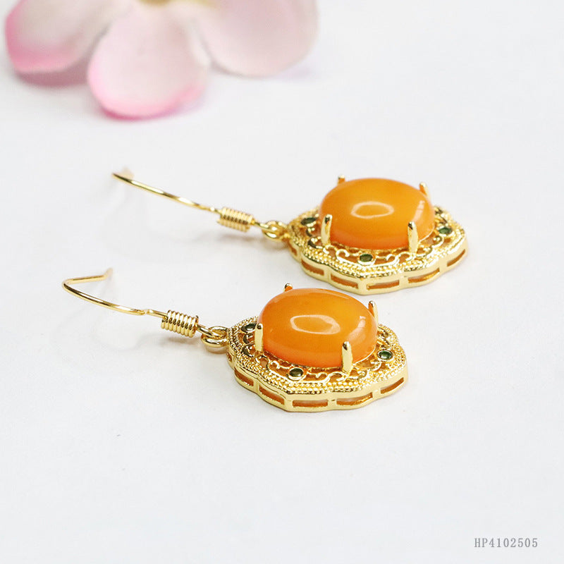 Vintage Beeswax Amber Claw-Set Drop Earrings