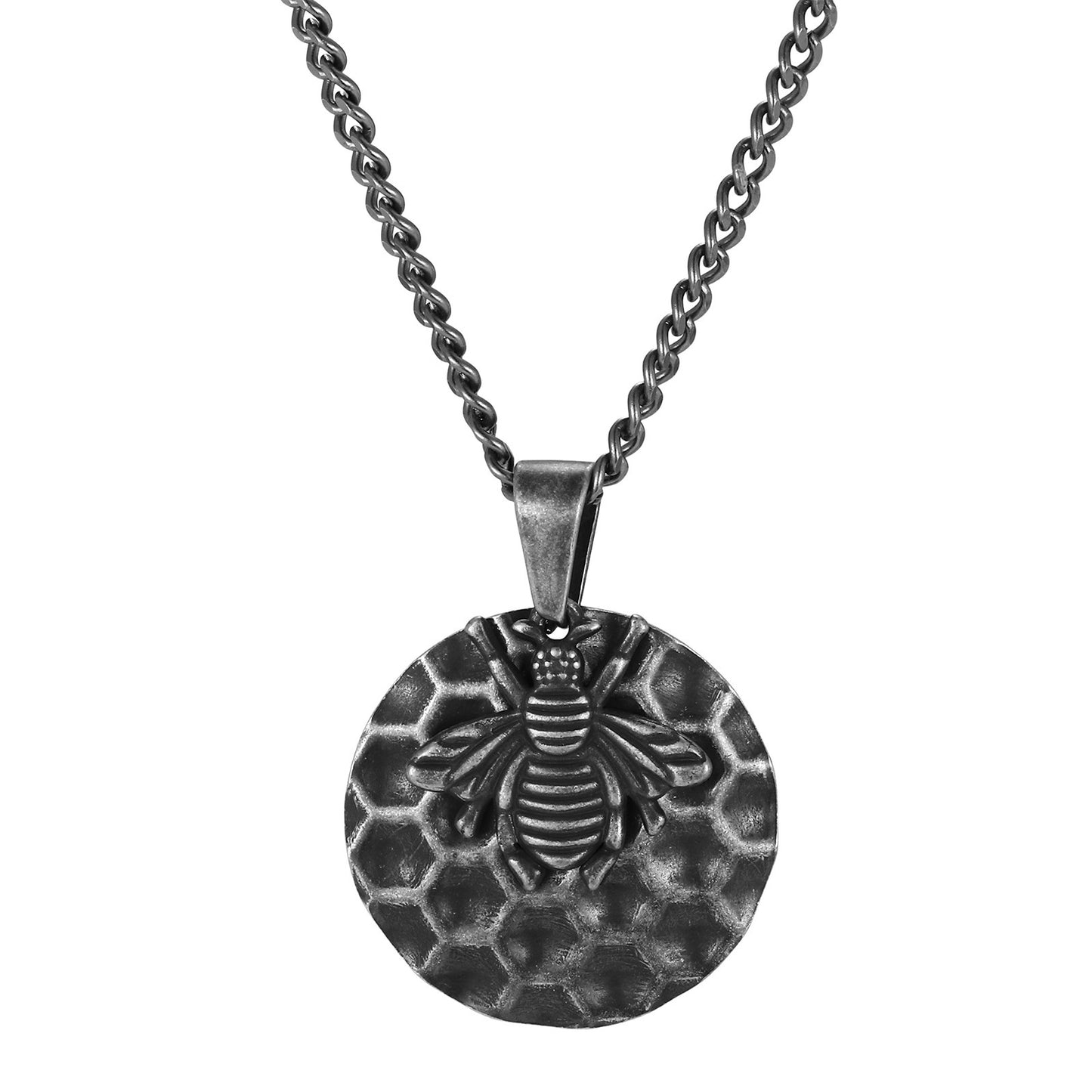 Special Stainless Steel Bee Hive Pendant Street Shape Stacked With Gray Necklace