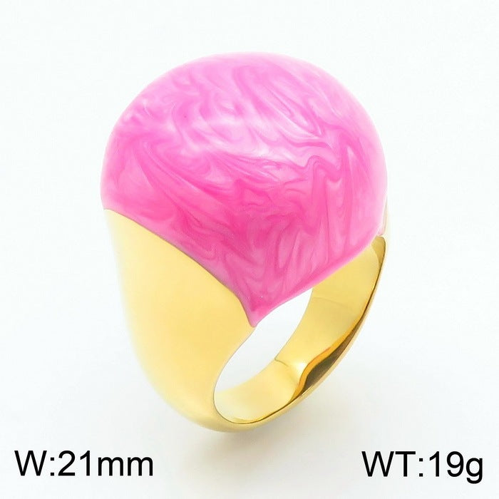 Color Enamel Drip Glaze Titanium Steel Ring, French Fashionable