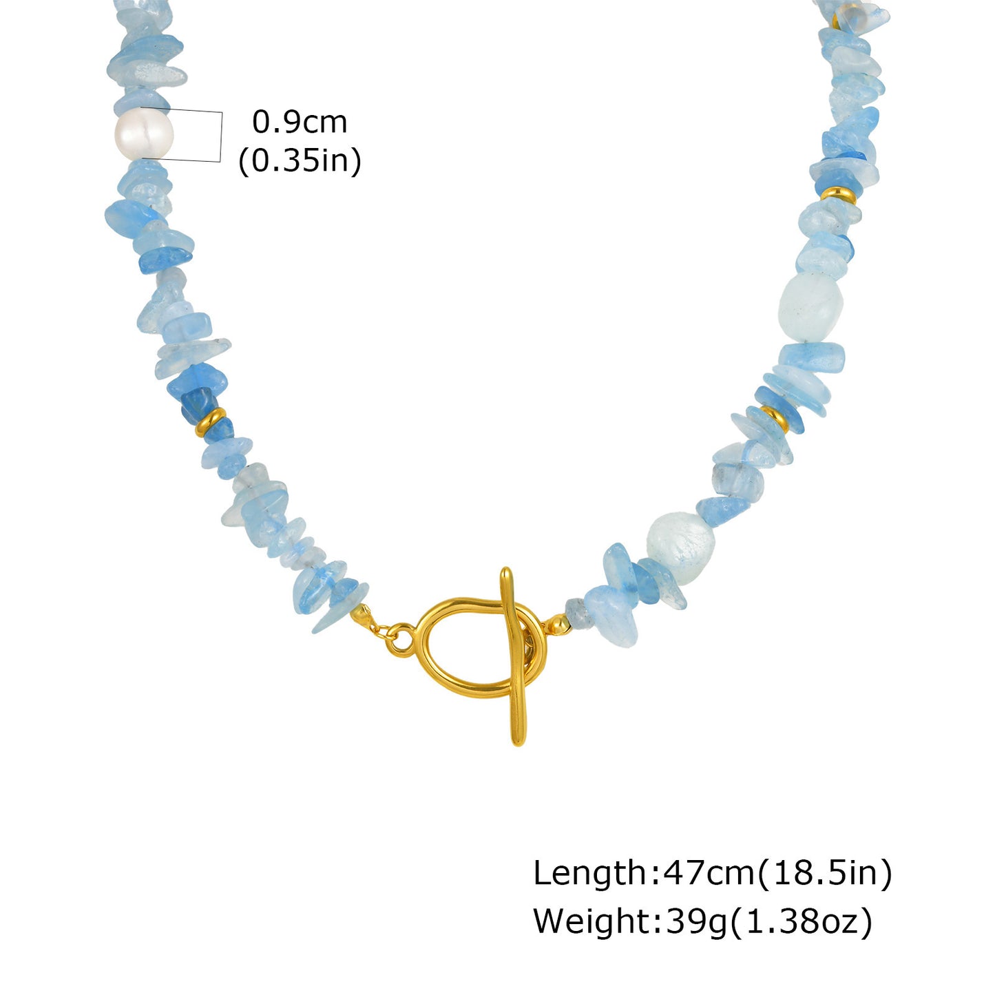 Summer Small Fresh Stainless Steel Toggle Clasp Aquamarine Irregular Natural Gravel Necklace