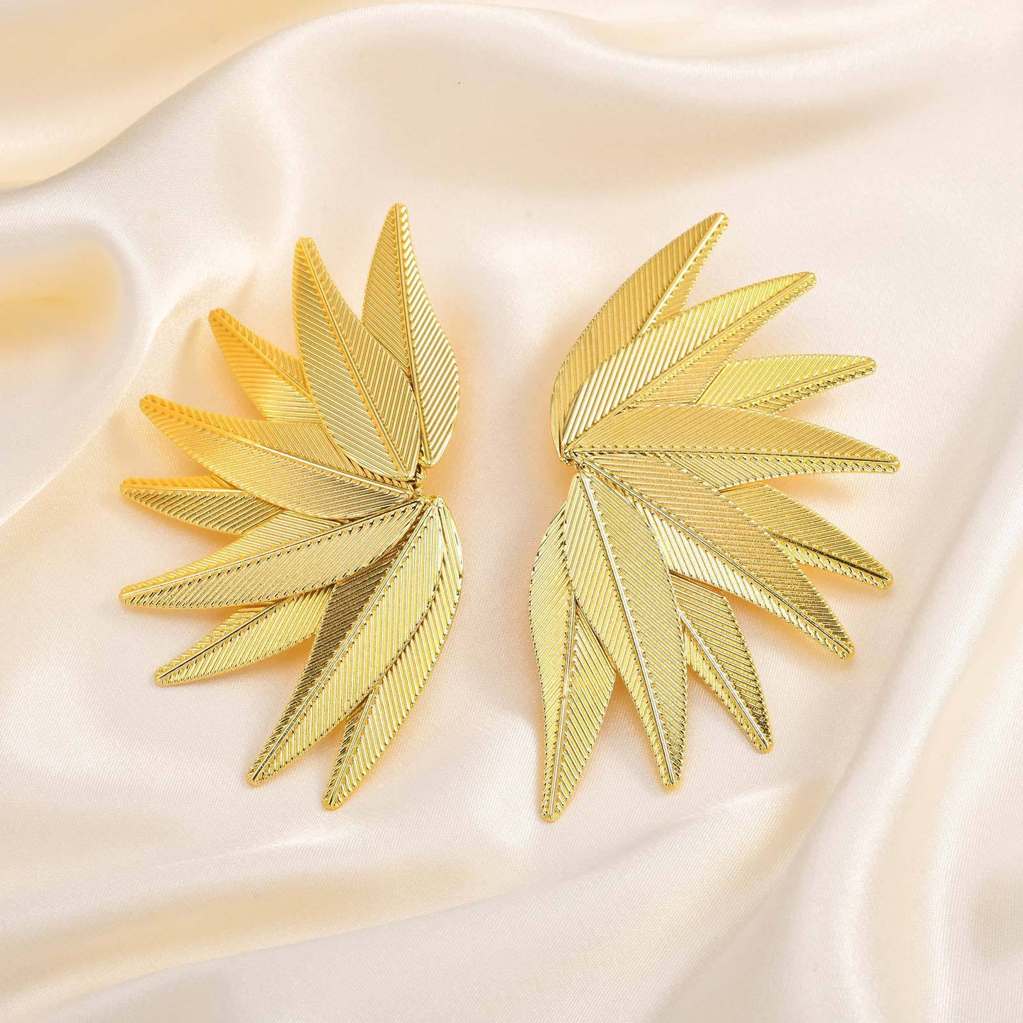 Geometric Leaf 18K Gold Earrings Women's Copper Jewelry