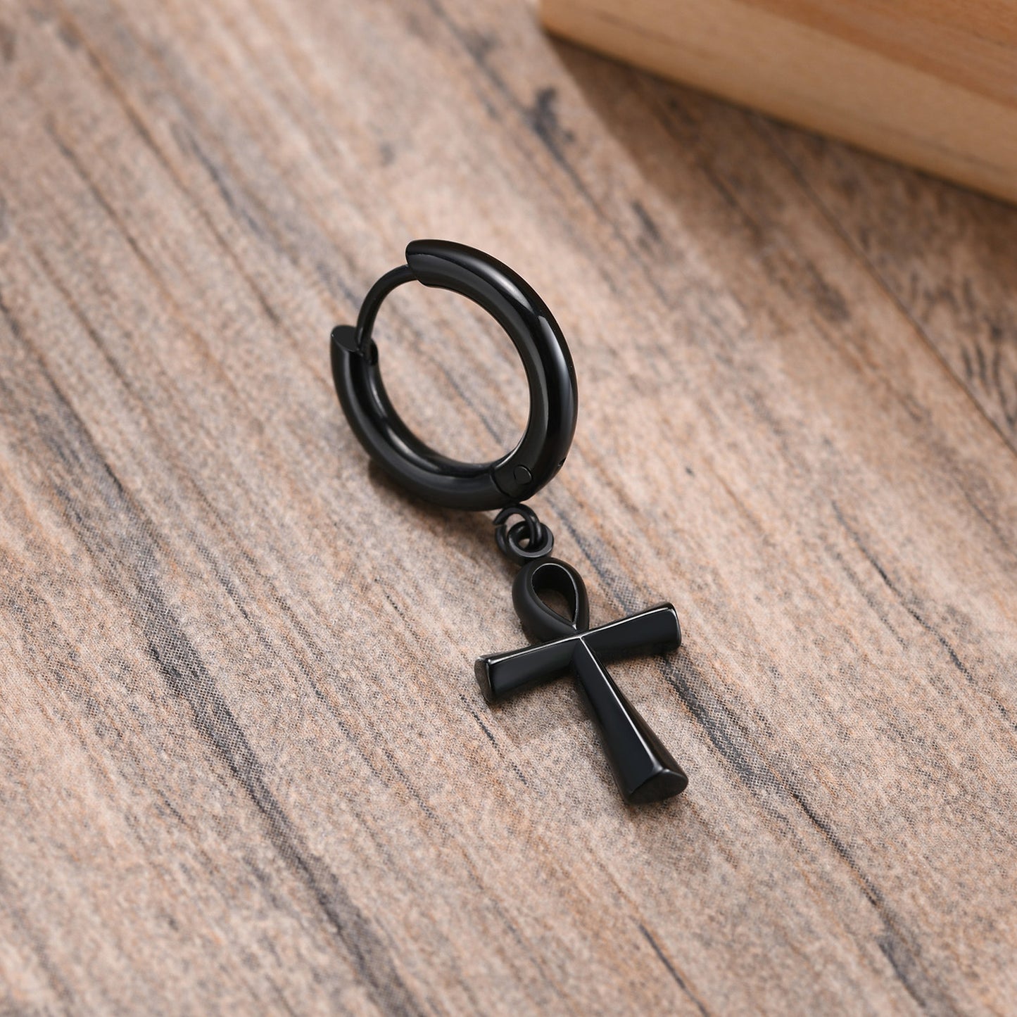 Stainless Steel Anka Cross Black Earrings Men's Fashion