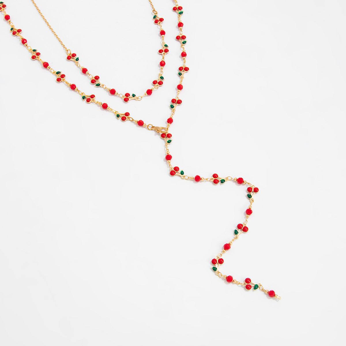 Cherry Pendant Y-Shaped Fringe Necklace