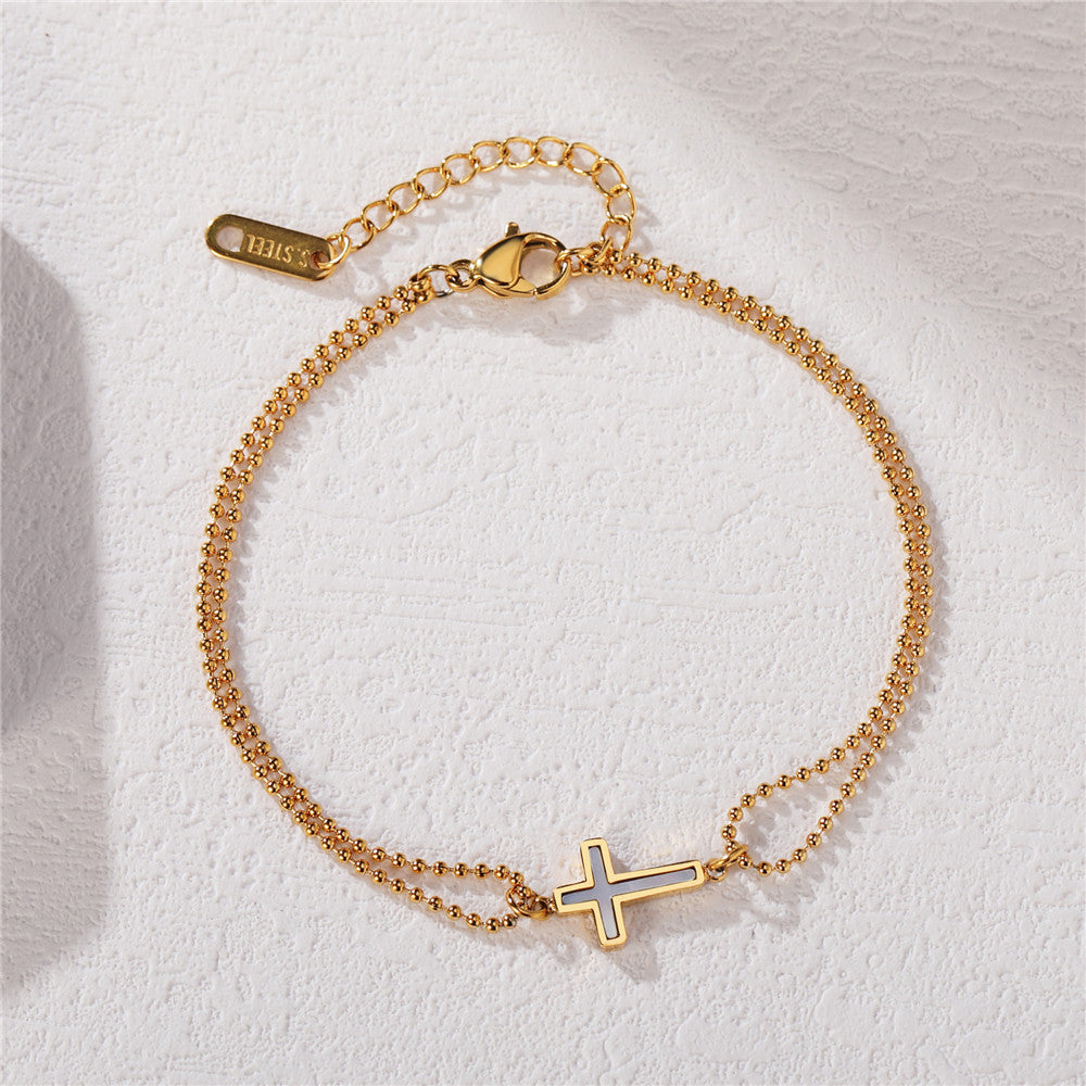 Titanium Steel Bracelet For Women By Planderful Double Layer Shell Cross Design Everyday Genie Collection