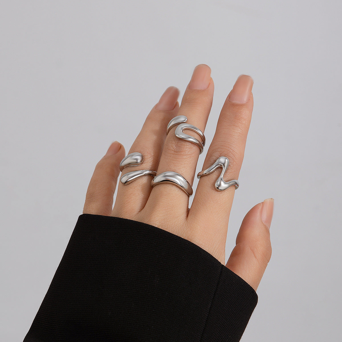 Planderful Vienna Verve Geometric Open Ring Lava Metal Texture For Modern Fashion Lovers