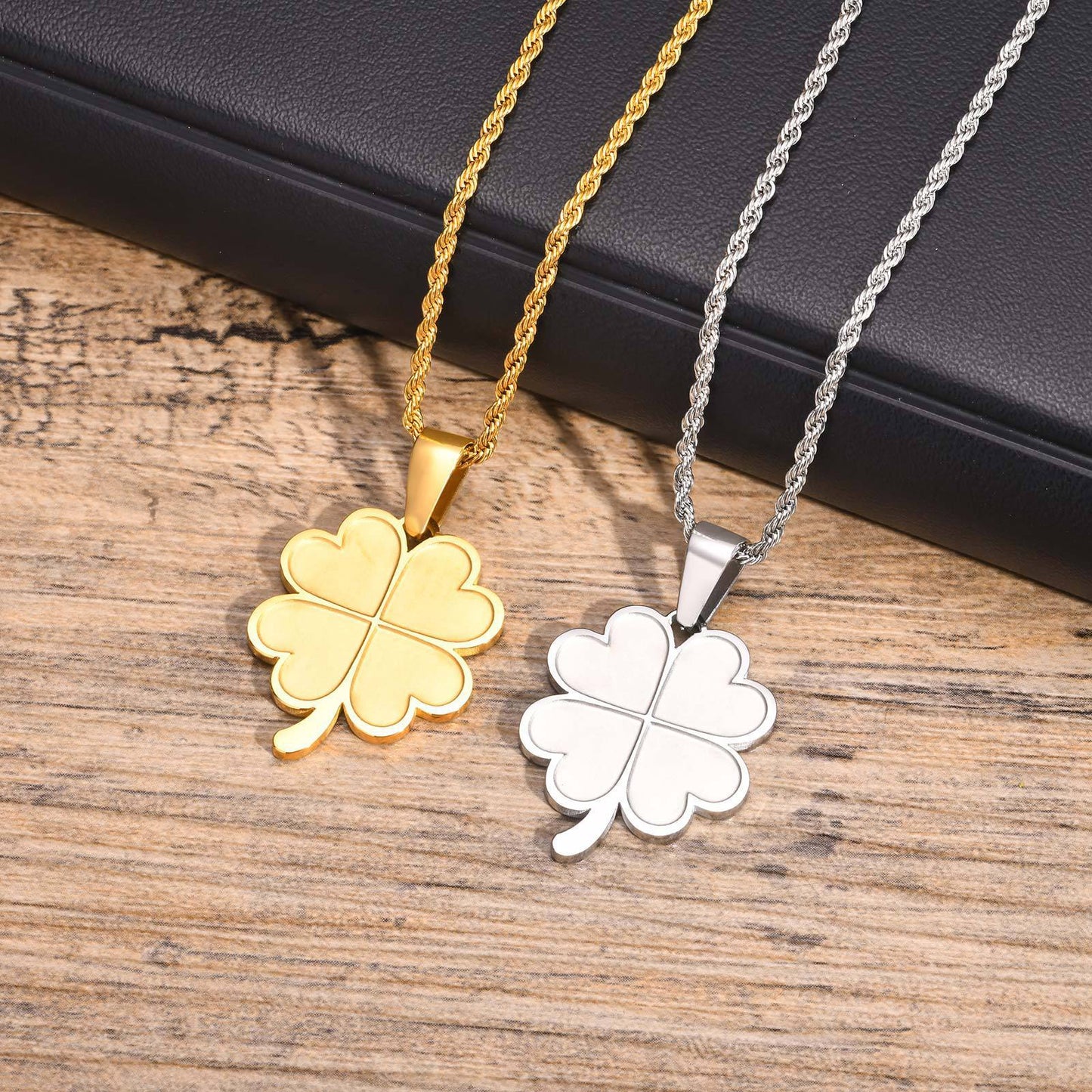 Jewelry Stainless Steel Four-Leaf Pendant Necklace Unisex