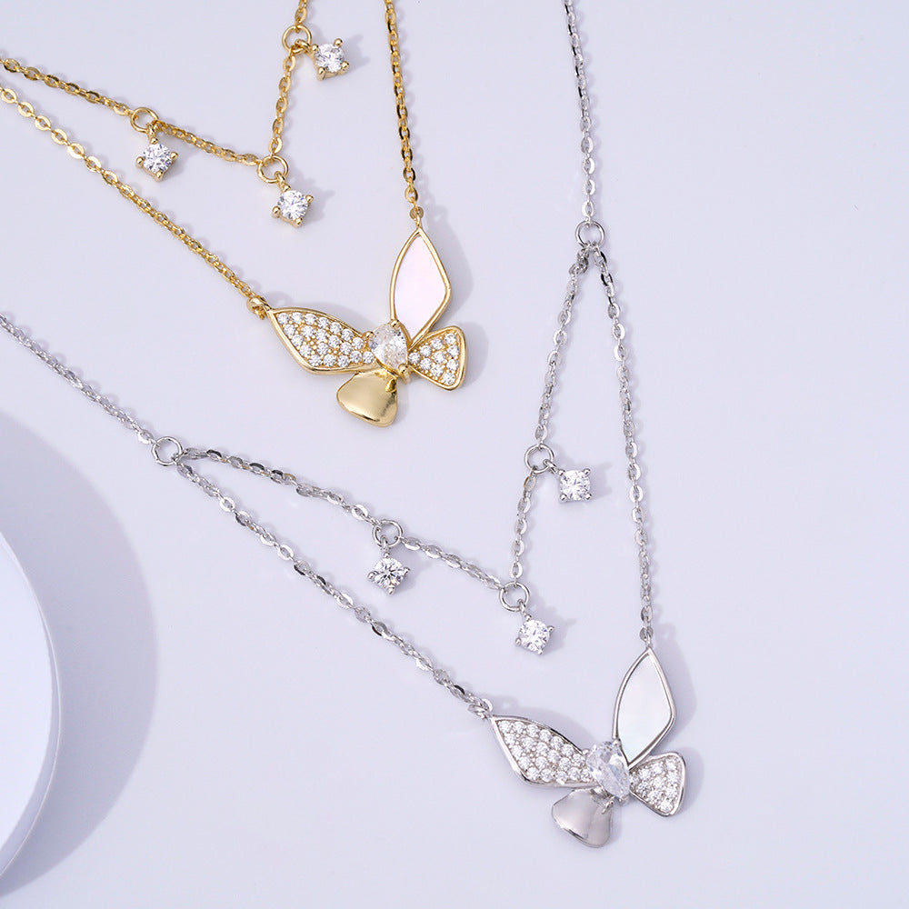 S925 Sterling Silver Double-Layer Butterfly Necklace Women's Wholesale