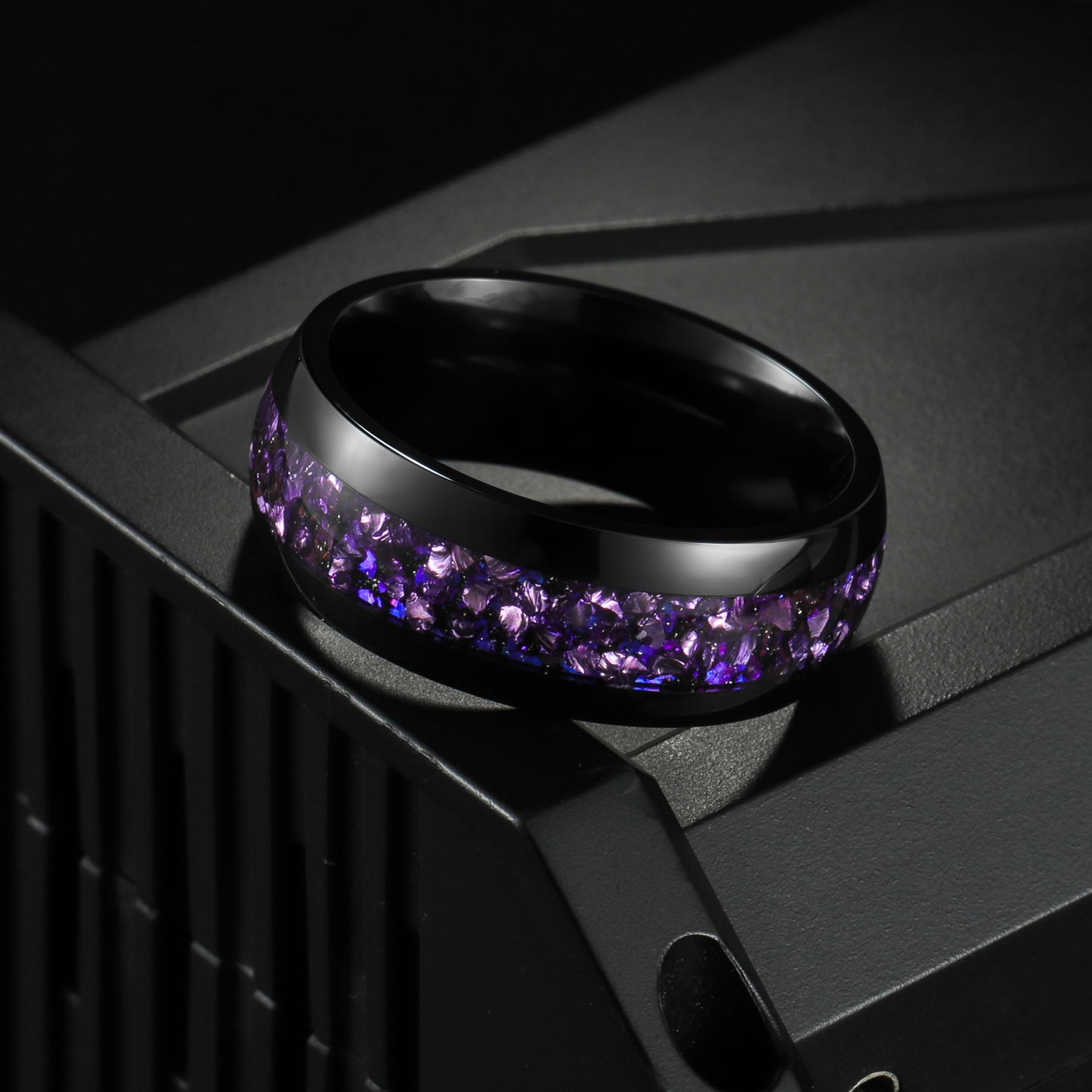 Planderful Amethyst Mens Ring Titanium Steel Wedding Band