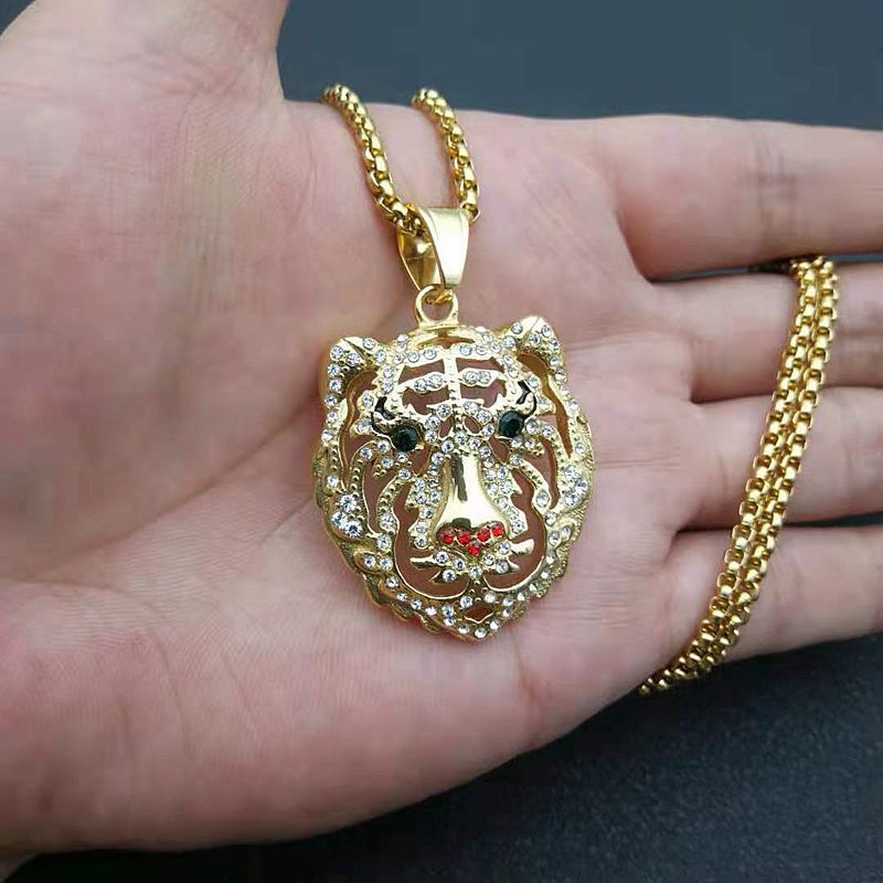 Rhinestone Necklace - Statement Tiger Head Pendant