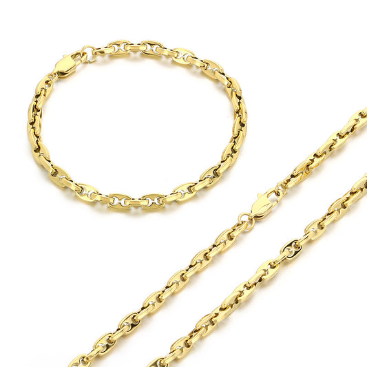 Glossy Titanium Steel Necklace and Bracelet Set for Men