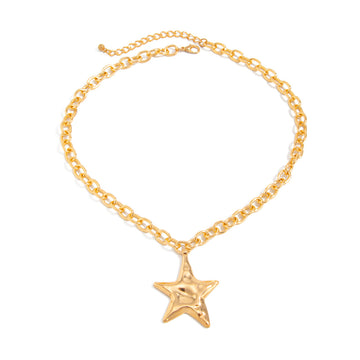 Hammered Star Geometric Pendant Necklace