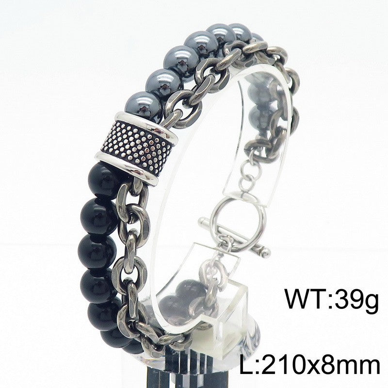 Planderful Titanium Tiger Eye Bracelet for Men Double Layer