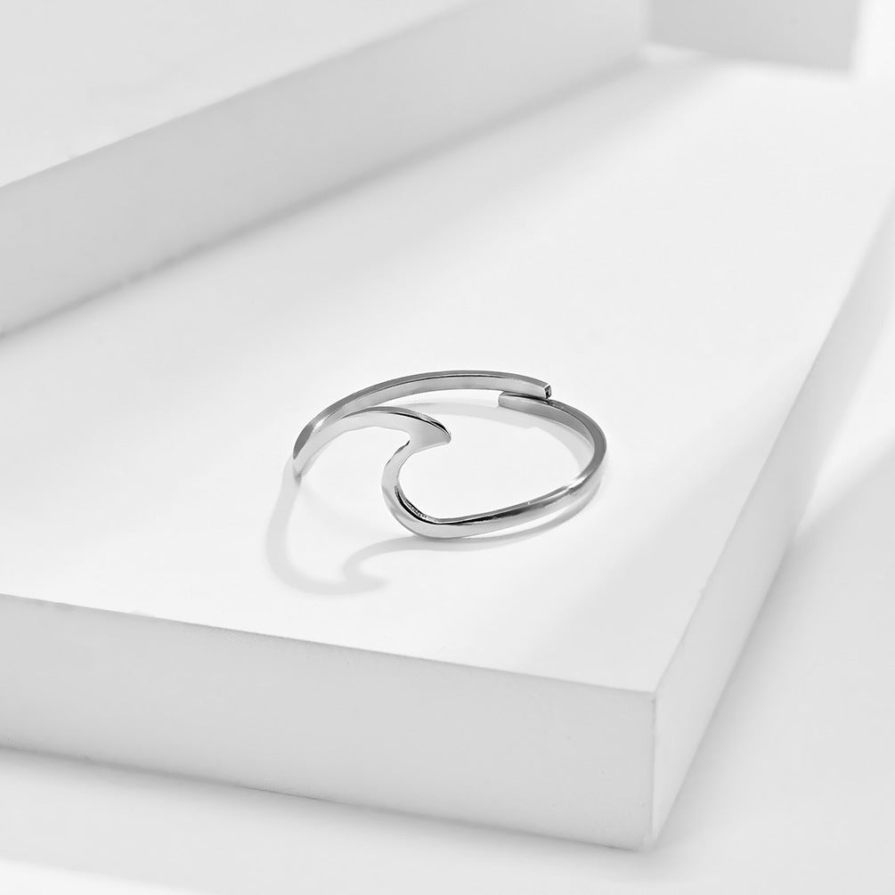 Planderful Adjustable Wave Ring For Women Titanium Steel Plated Geometric Niche Design Elegant Jewelry