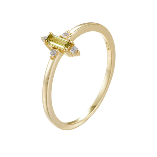 Baguette Cut Olive Green Zircon Silver Ring