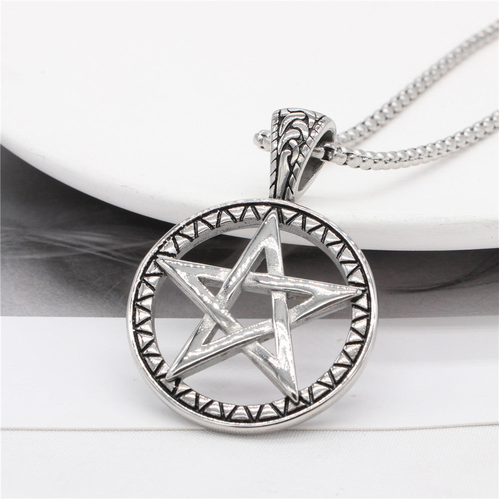 Planderful Titanium Steel Pentagram Pendant For Men Unisex Iconic Street Style Protection Symbol Jewelry