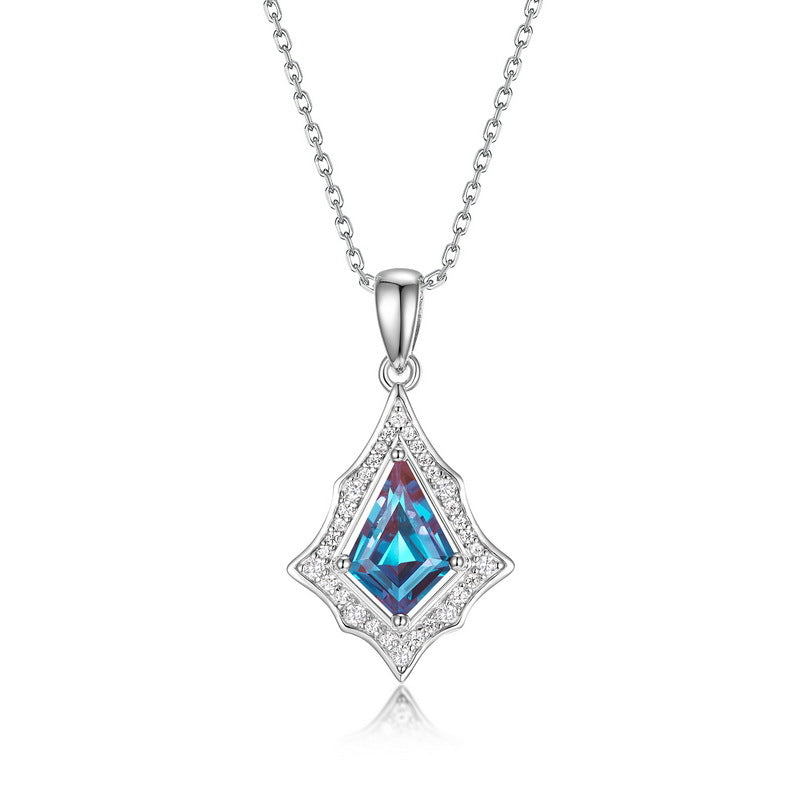 S925 Sterling Silver Lab-Grown Alexandrite Kite Pendant Necklace