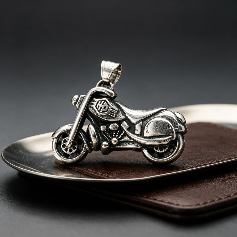 Hip Hop Punk Titanium Steel Motorcycle Pendant Motorcycle Bike Racing Men's Stainless Steel Necklace