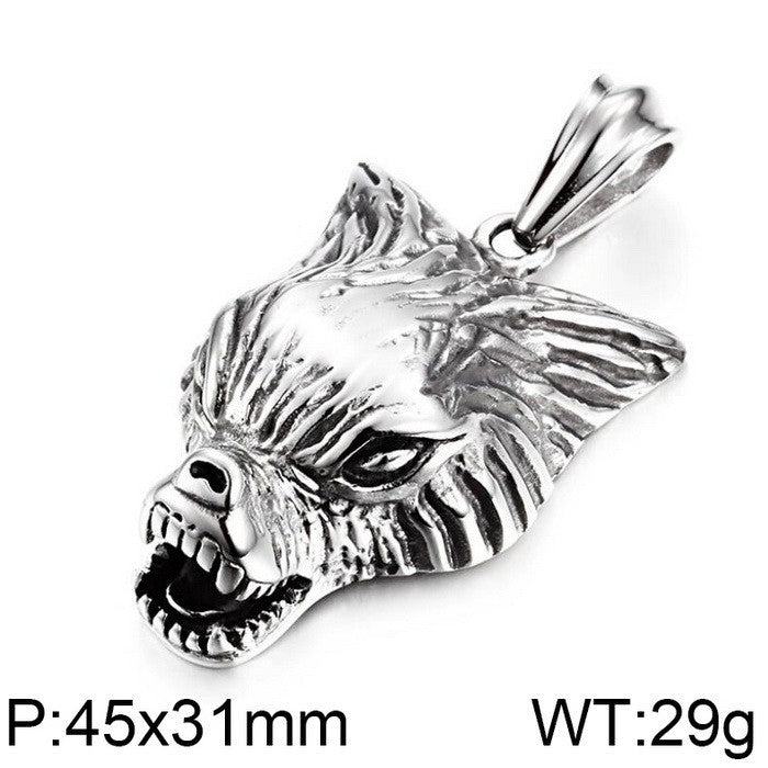Animal Shape Old, Punk Lion Head Wolf Head Fox Titanium Steel Men's Pendant Necklace