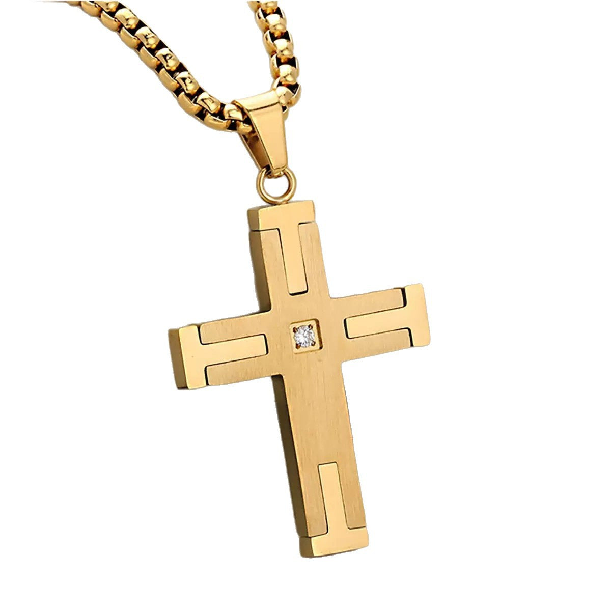 1. Planderful Titanium Steel Two Tone Cross Pendant Necklace Unisex Gift Jewelry Collection