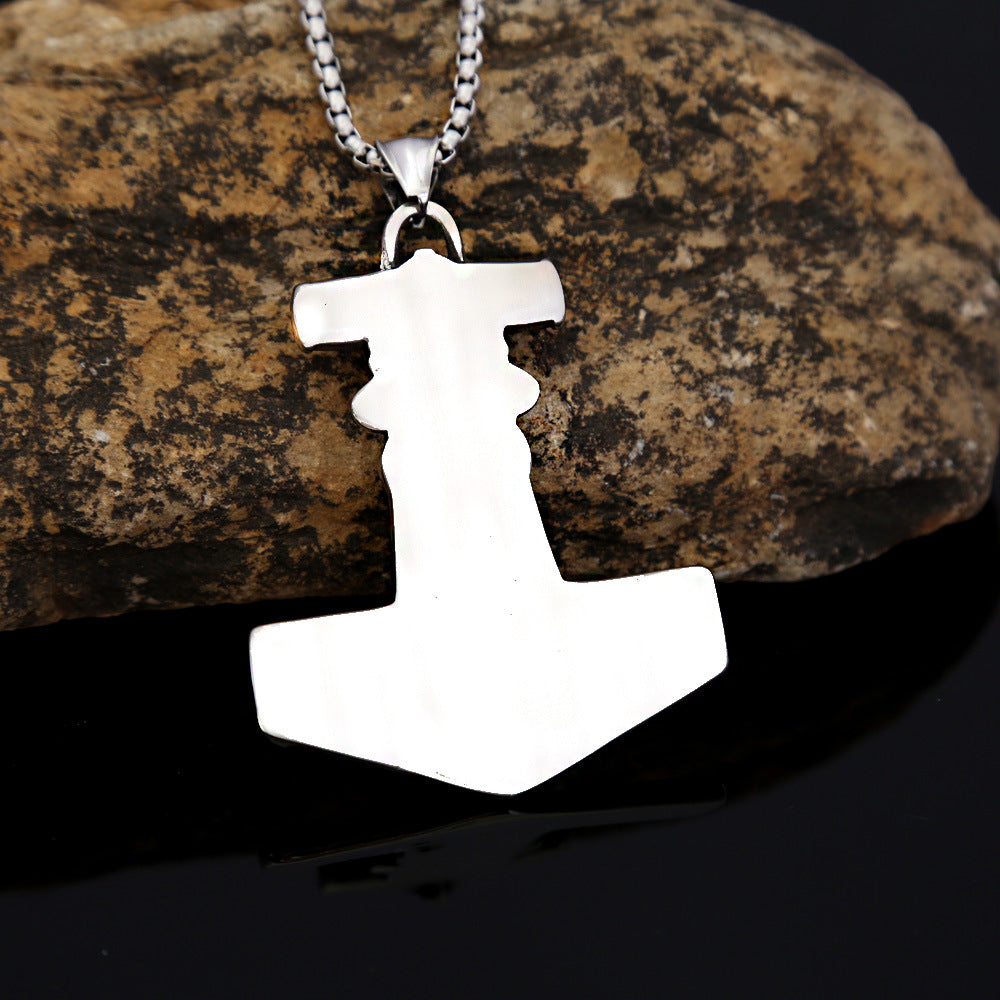 Retro Stainless Steel Viking Thor's Hammer Pendant Necklace