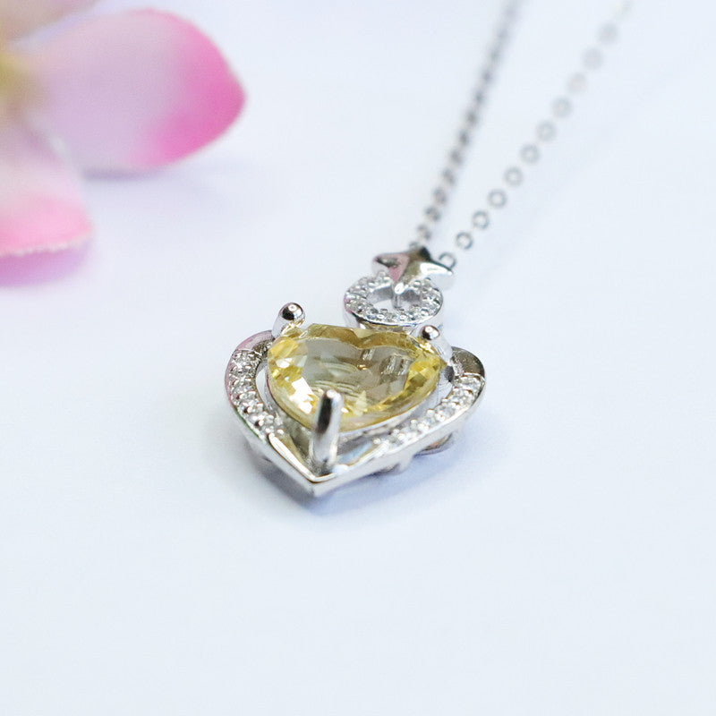 Citrine Heart & Star Silver Pendant — No Chain