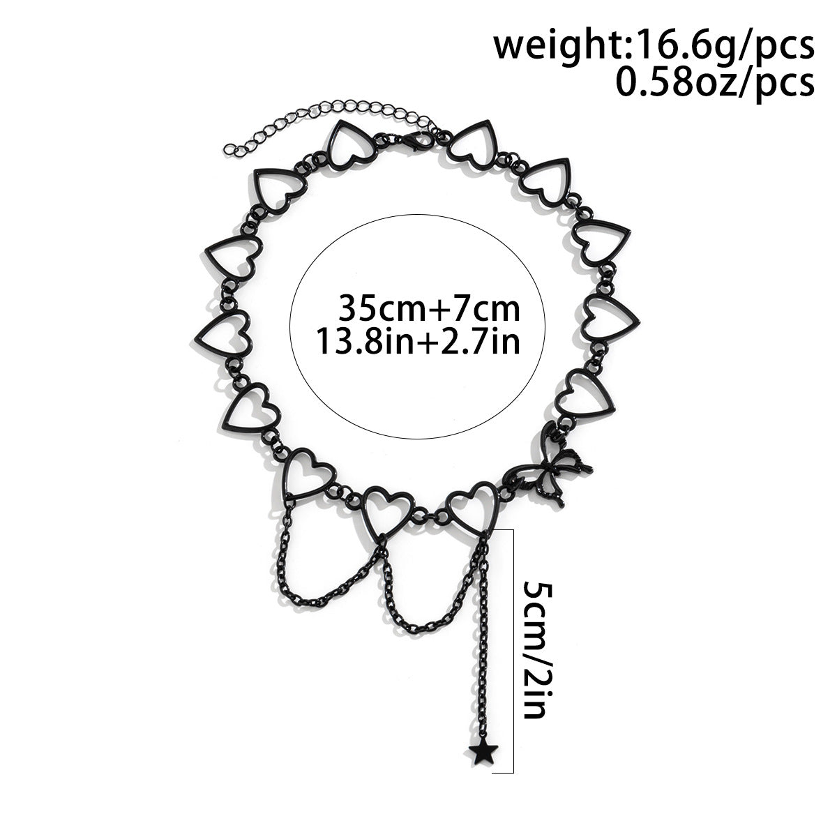 Asymmetrical Heart, Butterfly & Star Necklace