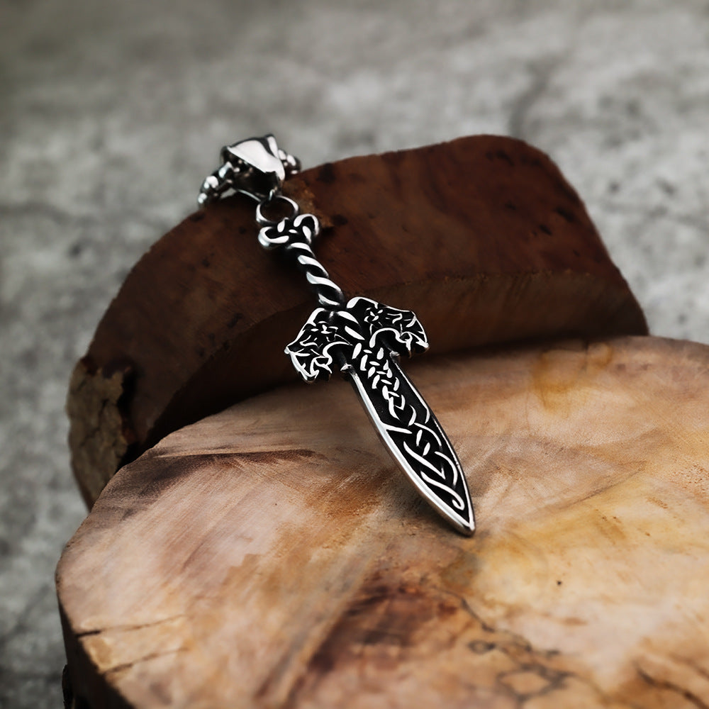 Planderful Viking Sword Pendant Necklace For Men Titanium Steel Personalized Retro Norse Legacy Jewelry