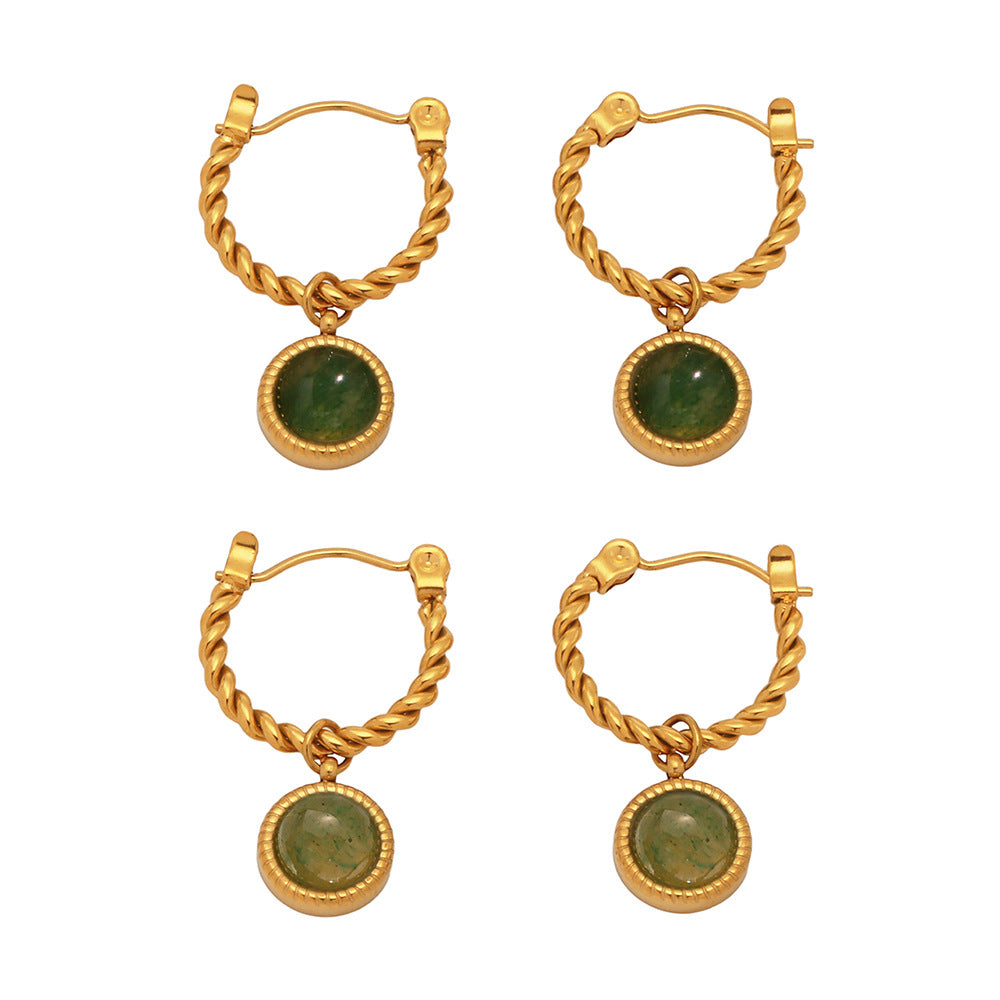 Planderful Green Agate Twist Earrings Gold Plated For Women