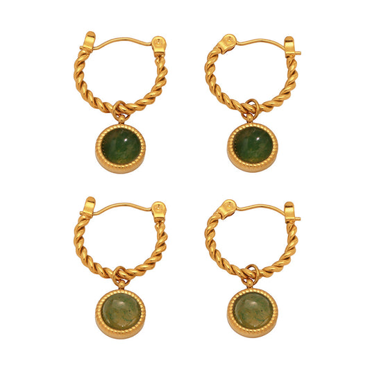 Planderful Green Agate Twist Earrings Gold Plated For Women